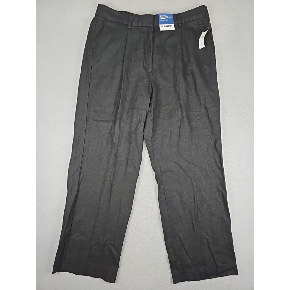 Old Navy Taylor Wide Leg Trouser Linen Blend High Rise Pants Women's Large Black